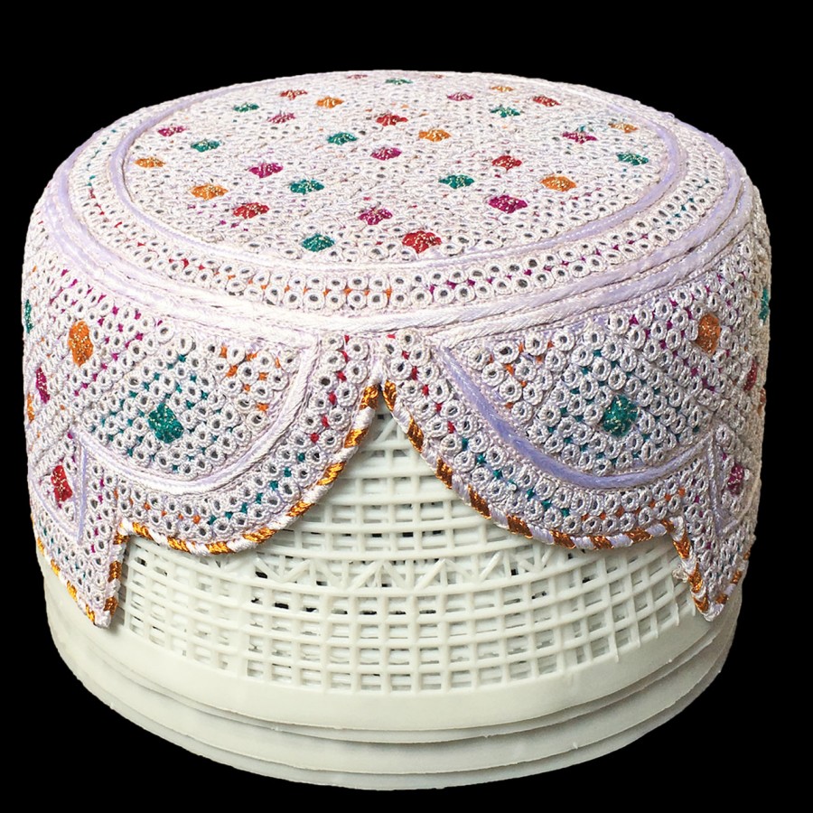 White Ghotki Yaqoobi Zardari Cap or Topi MKC-857